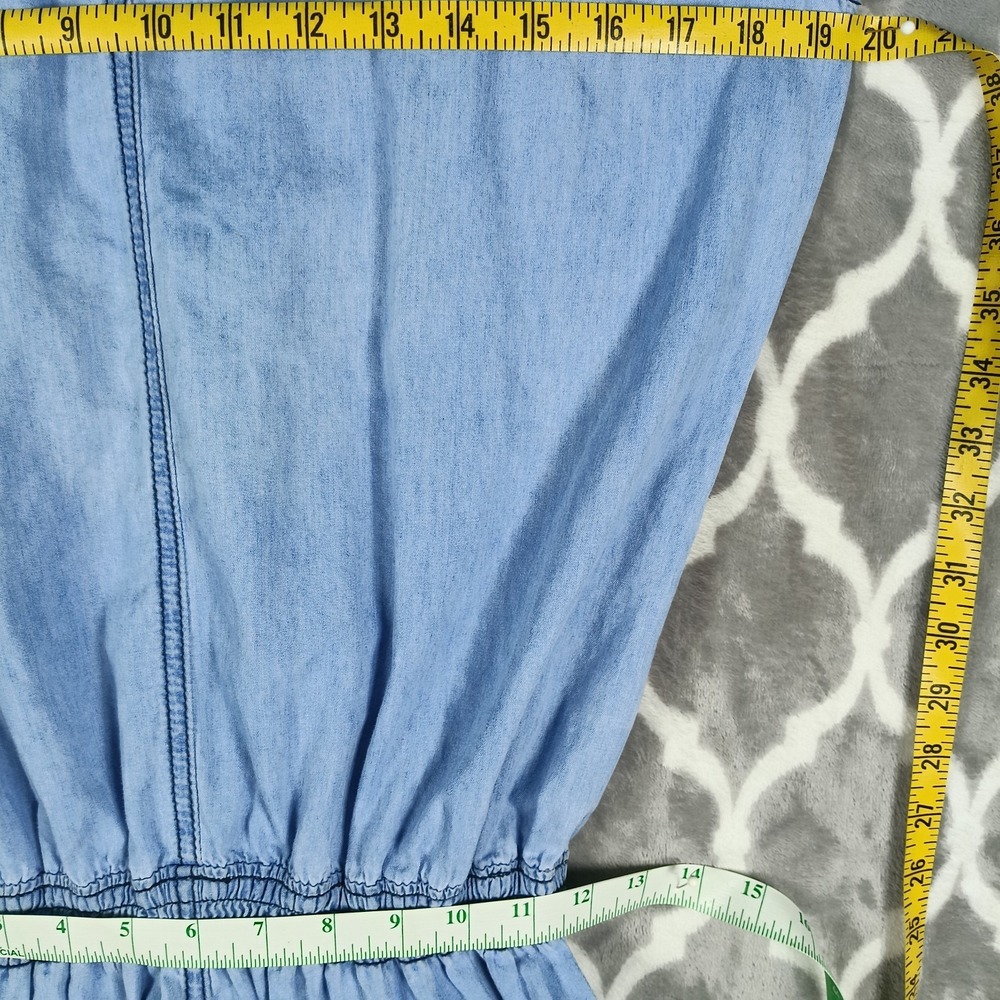 Judy Blue Romper Women Large Blue Chambray Denim Long Sleeve Pockets Drawstring - Picture 8 of 10